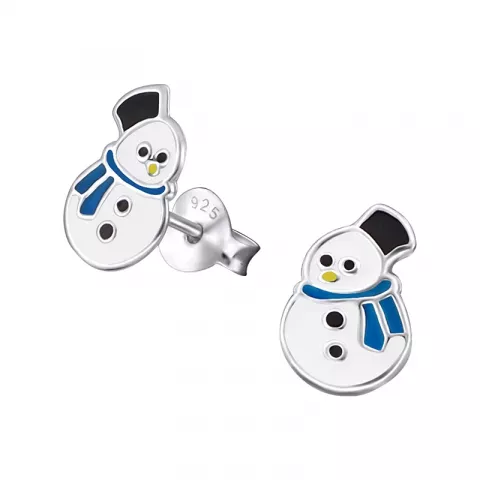 Goedkoop sneeuwpop witte emaille oorbellen in zilver
