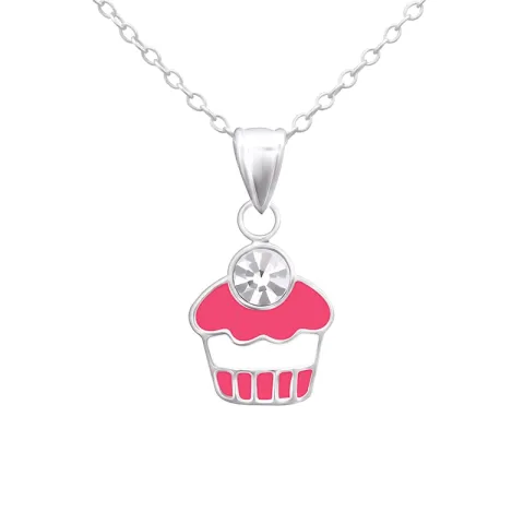 Cup cake ketting in zilver met hanger in zilver