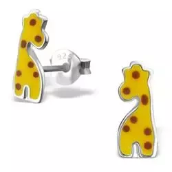 Giraf geel emaille oorbellen in zilver