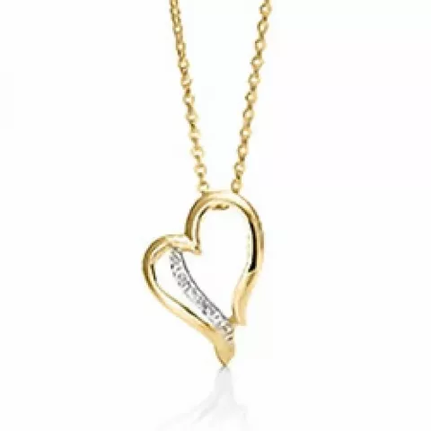 Elegant Aagaard hart hanger in 8 karaat goud met vergulde zilveren ketting witte zirkoon