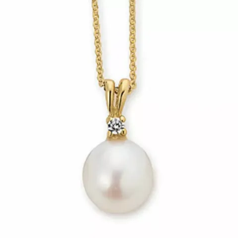 Elegant Aagaard parel hanger in 8 karaat goud met vergulde zilveren ketting witte zirkoon