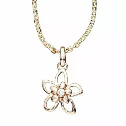 Elegant Aagaard bloem hanger in 8 karaat goud met vergulde zilveren ketting witte zirkoon