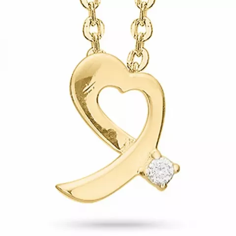 Aagaard hart diamant ketting met hanger in 8 karaat goud met vergulde zilveren ketting witte diamant