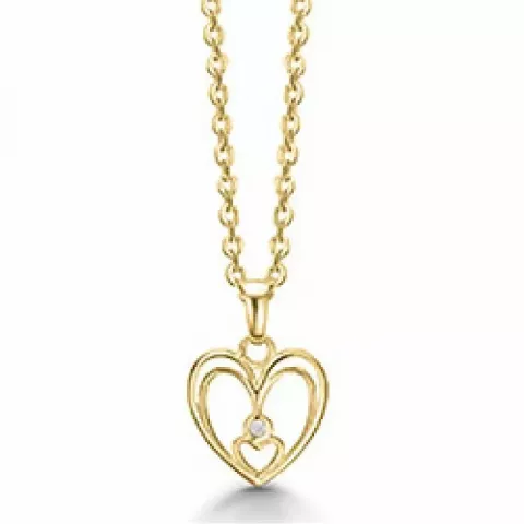 Aagaard hart hanger met ketting in 8 karaat goud met verguld sterlingzilver witte diamant