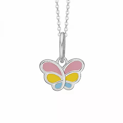 Aagaard vlinder hanger met ketting in zilver pink emaille blauwe emaille geel emaille