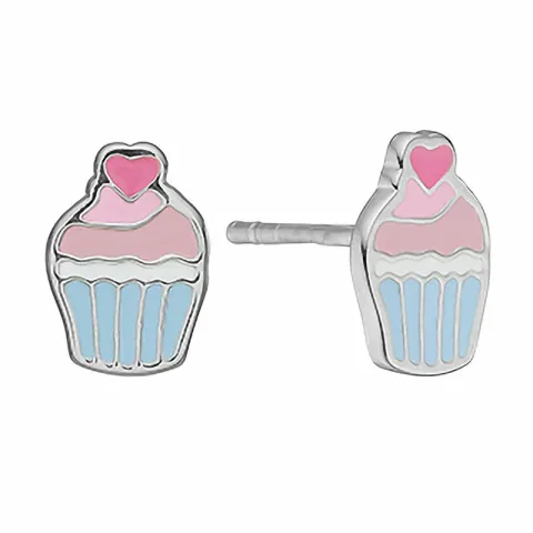 Aagaard cup cake oorbellen in zilver blauwe emaille lichtblauwe emaille pink emaille roze emaille