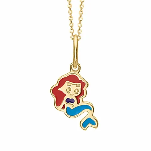 Aagaard zeemeermin hanger met ketting in verguld sterlingzilver blauwe emaille rode emaille paarse emaille