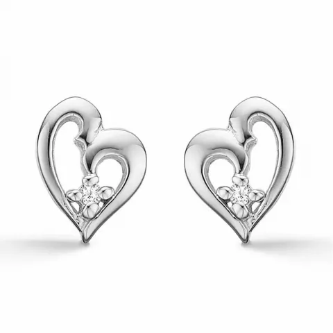 Støvring Design hart diamant oorbellen in gerodineerd zilver witte diamant