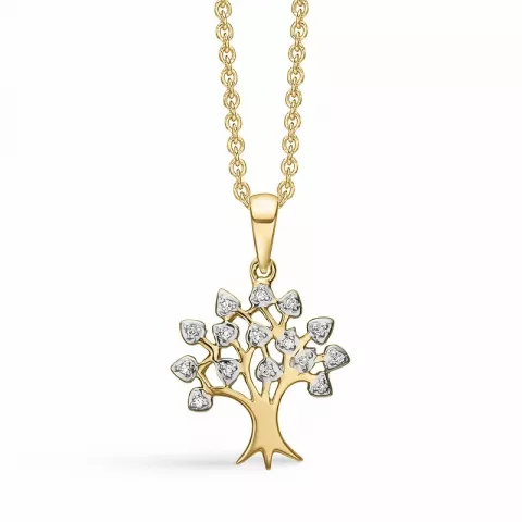 Støvring Design boom van het leven ketting met hanger in 14 karaat goud witte diamant