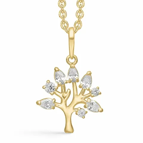 Støvring Design boom van het leven ketting met hanger in 8 karaat goud witte zirkoon