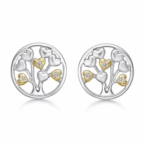 12 mm Støvring Design boom van het leven zirkoon oorbellen in verguld sterlingzilver met gerodineerd zilver witte zirkoon