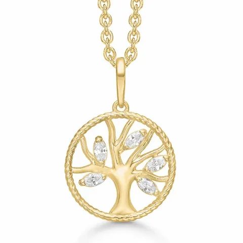 Støvring Design boom van het leven zirkoon hanger met ketting in 8 karaat goud met vergulde zilveren ketting witte zirkoon