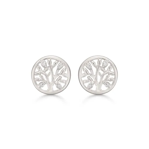 Støvring Design boom van het leven zirkoon oorbellen in zilver witte zirkoon