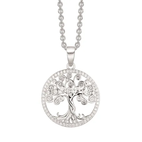 Støvring Design boom van het leven ketting met hanger in gerodineerd zilver witte zirkoon