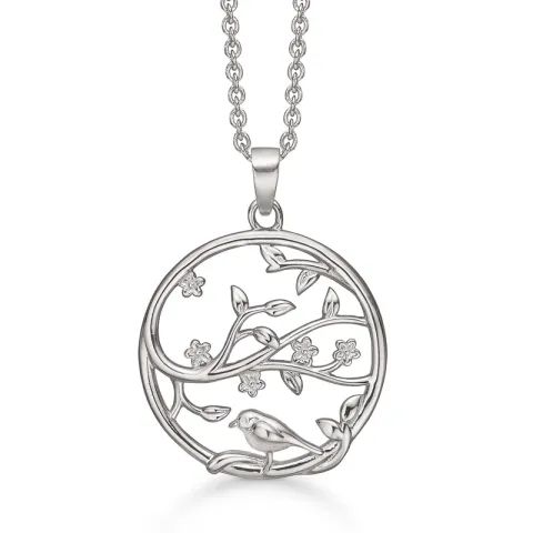 Støvring Design boom van het leven ketting met hanger in gerodineerd zilver witte zirkoon