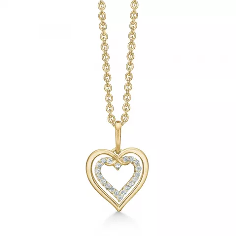 Støvring Design hart ketting met hanger in 14 karaat goud met vergulde zilveren ketting witte zirkoon