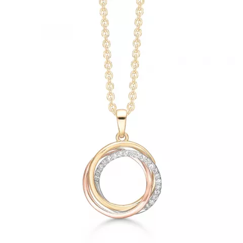 Støvring Design cirkel ketting in 14 karaat goud met rosé goud met zilver met verguld sterlingzilver witte zirkoon