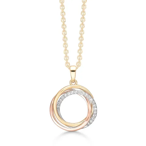 Støvring Design cirkel ketting in 14 karaat goud met rosé goud met zilver met verguld sterlingzilver witte zirkoon