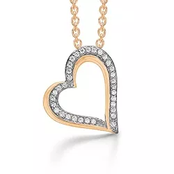 Støvring Design hart hanger in 8 karaat goud met vergulde zilveren ketting witte zirkoon