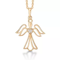 Støvring Design engel hanger in 8 karaat goud met vergulde zilveren ketting witte zirkoon