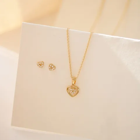 Støvring Design hart sieraden set in verguld sterlingzilver witte zirkoon