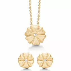 Støvring Design bloem sieraden set in verguld sterlingzilver witte zirkonen