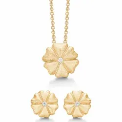 Støvring Design bloem sieraden set in verguld sterlingzilver witte zirkonen