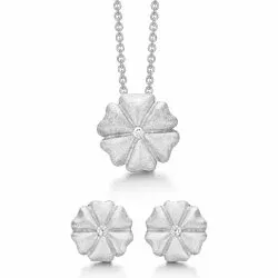 Støvring Design bloem sieraden set in gerodineerd zilver witte zirkonen