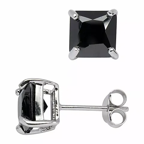 7 mm Støvring Design oorbellen in zilver zwart zirkoon