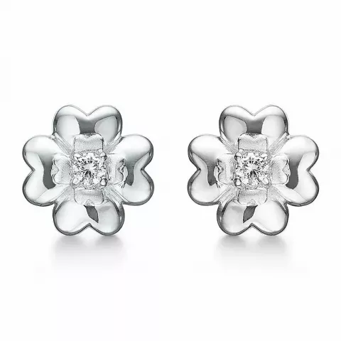 Støvring Design bloem oorbellen in zilver witte zirkoon