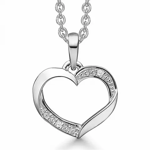 Støvring design hart ketting met hanger in 14 karaat witgoud witte diamanten