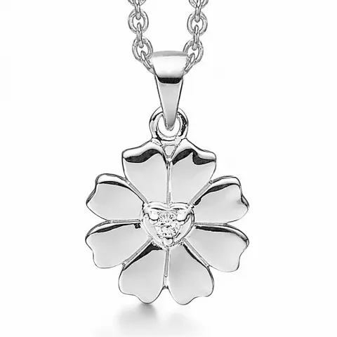 Elegant Støvring Design bloem ketting met hanger in zilver witte zirkoon