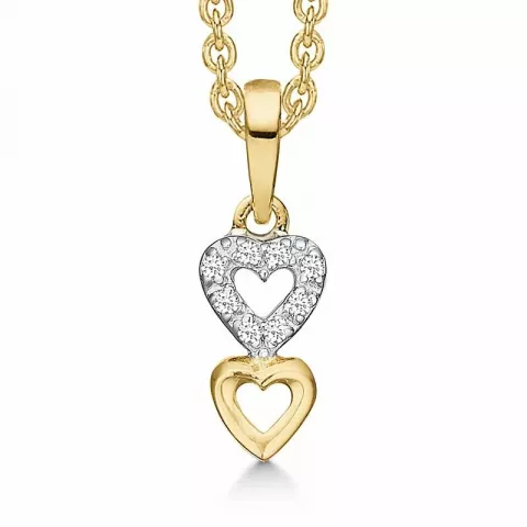 Støvring Design hart ketting met hanger in 8 karaat goud met vergulde zilveren ketting witte zirkoon