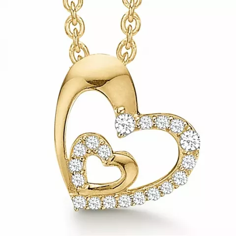 Støvring Design hart hanger met ketting in 8 karaat goud met vergulde zilveren ketting witte zirkoon