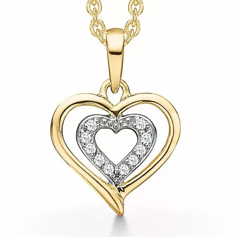 elegant Støvring Design hart ketting met hanger in 14 karaat goud met vergulde zilveren ketting witte zirkoon