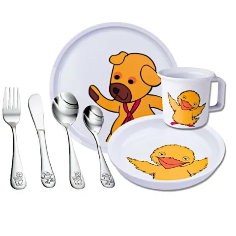 Geboortegeschenken: Bamse en kylling kinderdoop geschenk in roestvrij staal  model: 250-100299