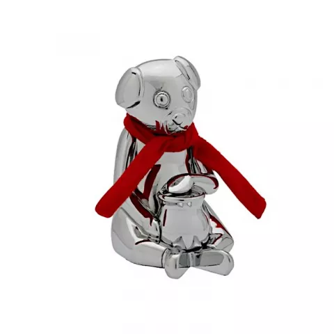 Geboortegeschenken: teddybeer spaarpot in verchroomd  model: 250-86004