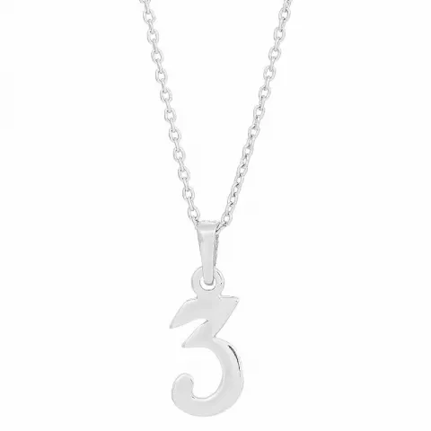 Glanzend Siersbøl het getal 3 hanger met ketting in zilver