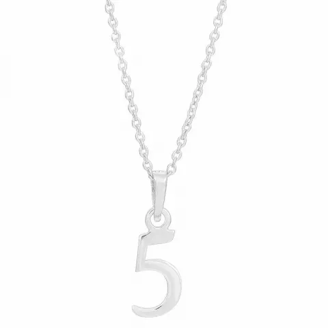 Siersbøl het getal 5 hanger met ketting in zilver
