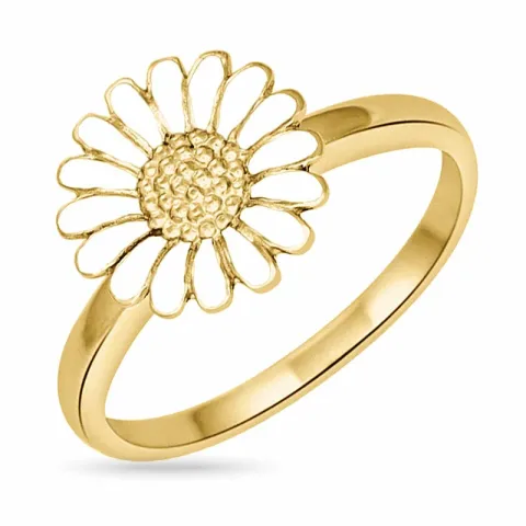 10 mm Siersbøl margriet ring in verguld sterlingzilver witte emaille