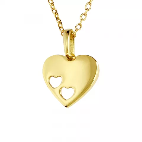 Siersbøl hart hanger met ketting in 8 karaat goud met vergulde zilveren ketting