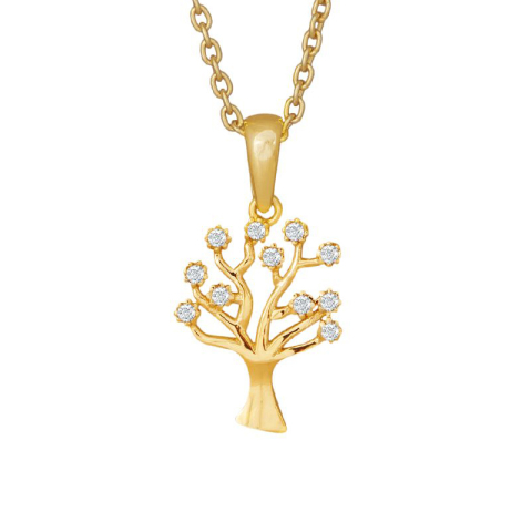 Siersbøl boom van het leven hanger met ketting in 8 karaat goud met vergulde zilveren ketting witte zirkoon