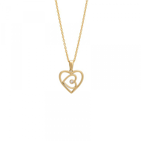Siersbøl hart hanger met ketting in 8 karaat goud met vergulde zilveren ketting witte zirkoon