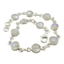 Rond witte maansteen armband in zilver