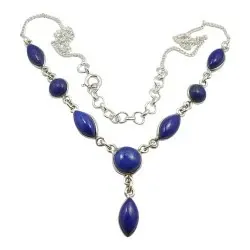 blauwe ketting in zilver