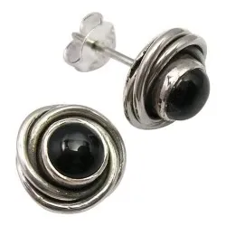 Onyx oorsteker in geoxideerd sterlingzilver