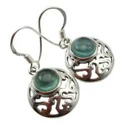 Rond groene oorbellen in zilver