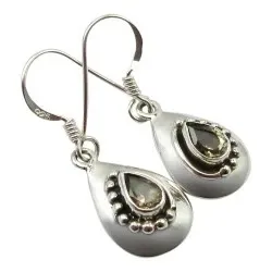 Druppel kwarts oorbellen in geoxideerd sterlingzilver