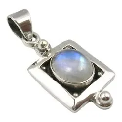 Vierkant maansteen hanger in geoxideerd sterlingzilver