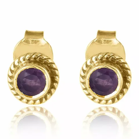 Rond amethist oorsteker in verguld sterlingzilver
